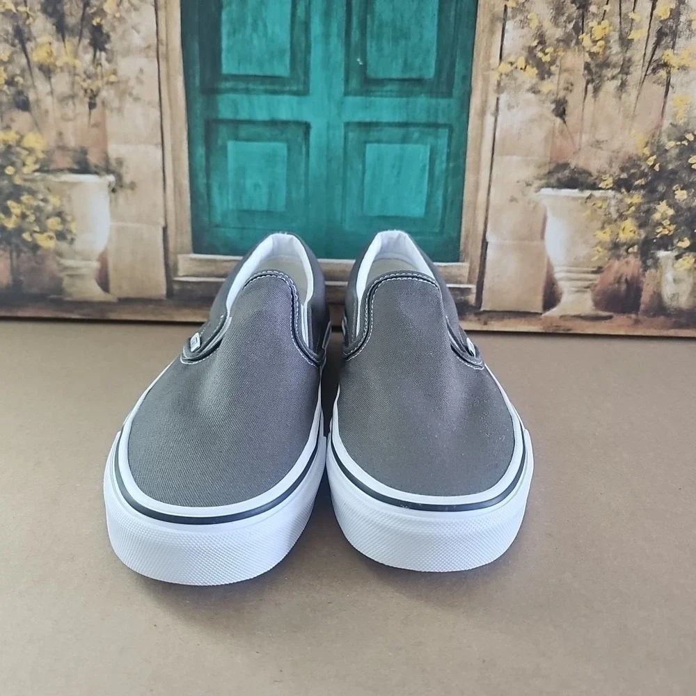 Vans Men's Solid Gray‎ Canvas Suede Slip On Shoes Loafers Size 8